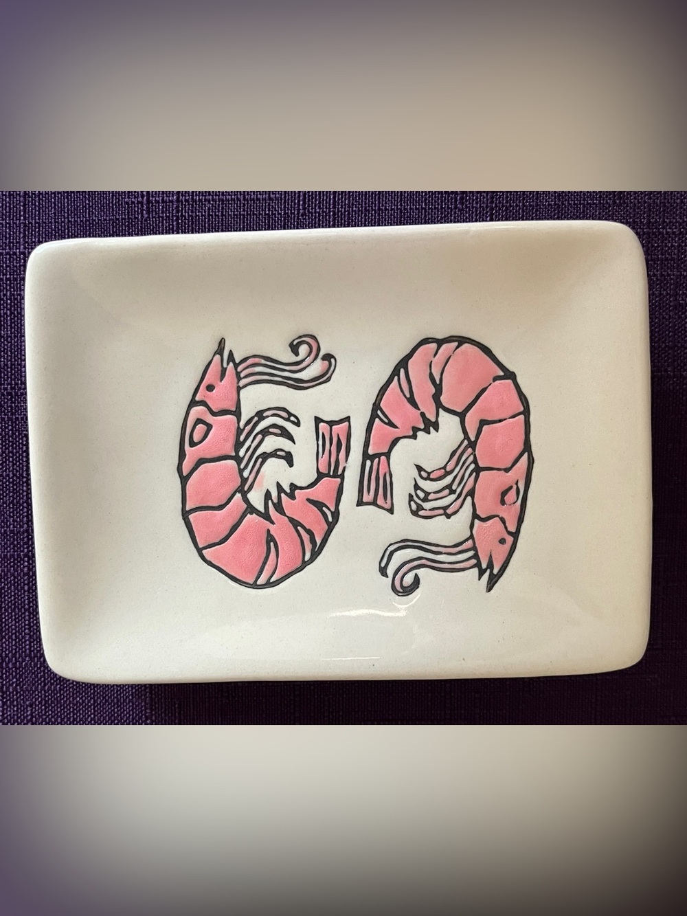 Kellie Montana Ceramic Shrimp Trinket Dish 4" Whimsical Coastal Tray